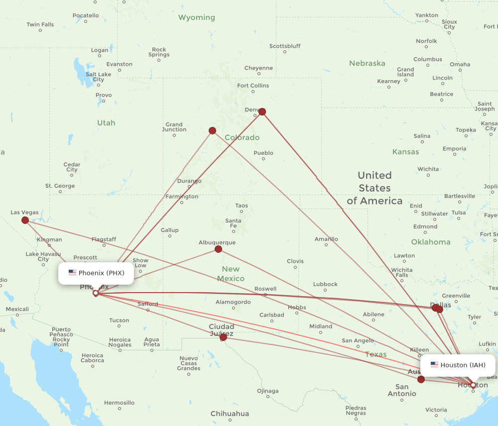 PHX-IAH flight routes
