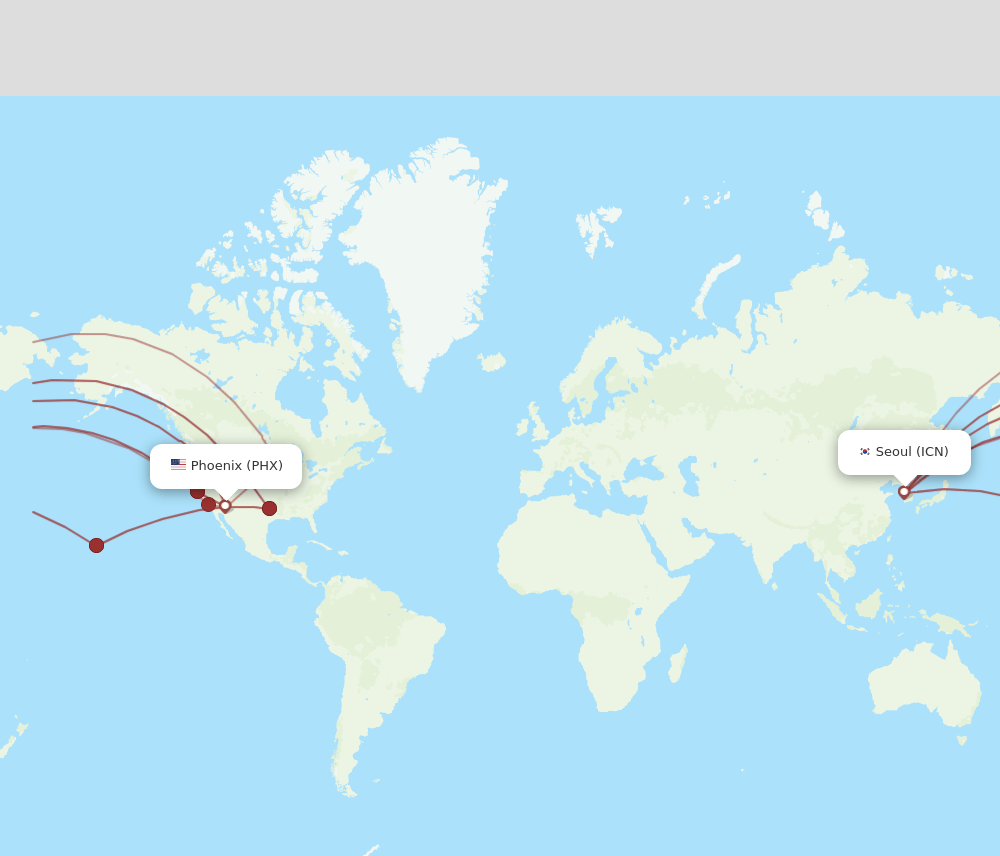 PHX to ICN flights and routes map