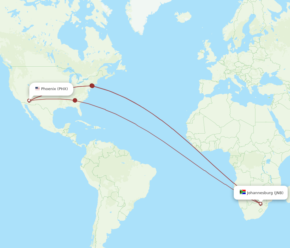 PHX-JNB flight routes