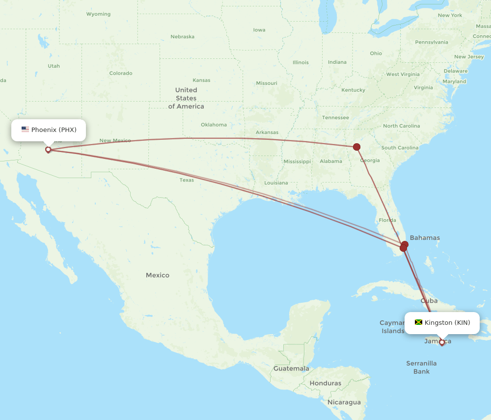 PHX-KIN flight routes