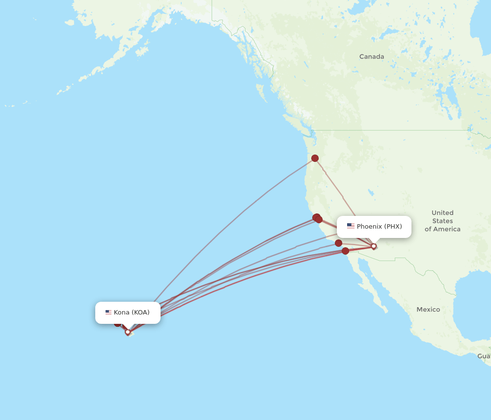 PHX to KOA flights and routes map