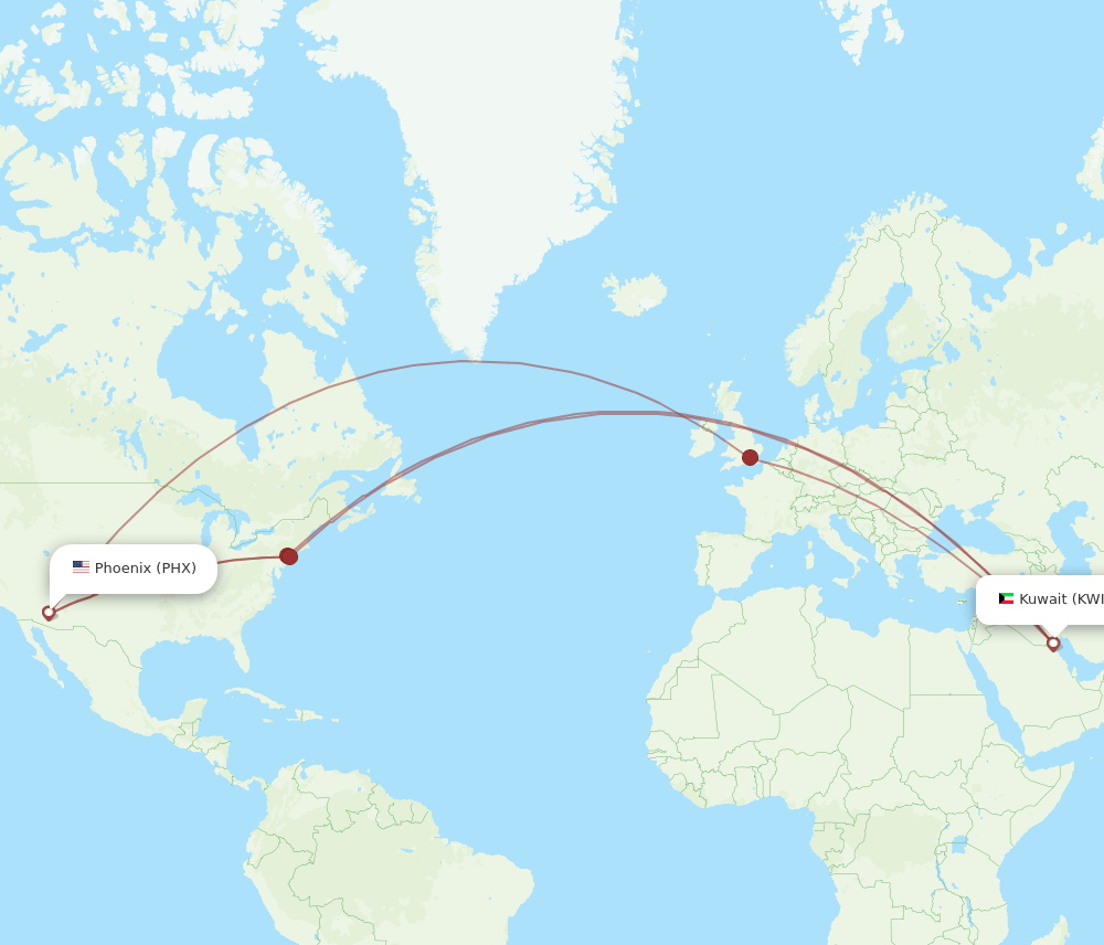 PHX-KWI flight routes