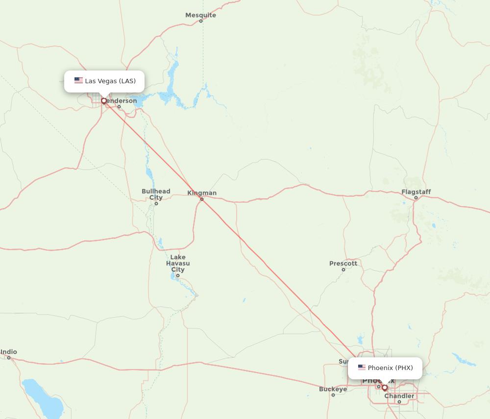 Phoenix - Las Vegas route map and flight paths