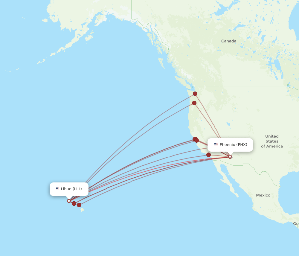 PHX to LIH flights and routes map