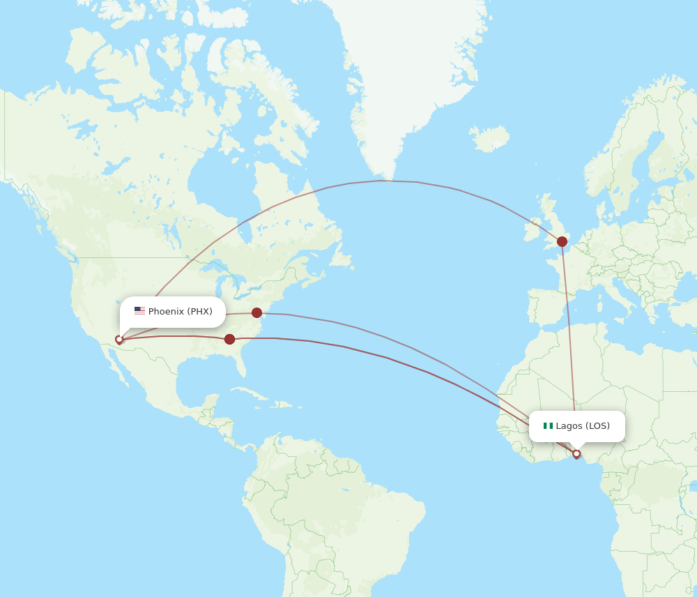 PHX-LOS flight routes