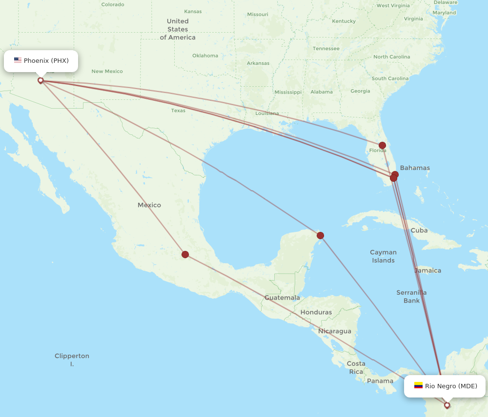 PHX to MDE flights and routes map