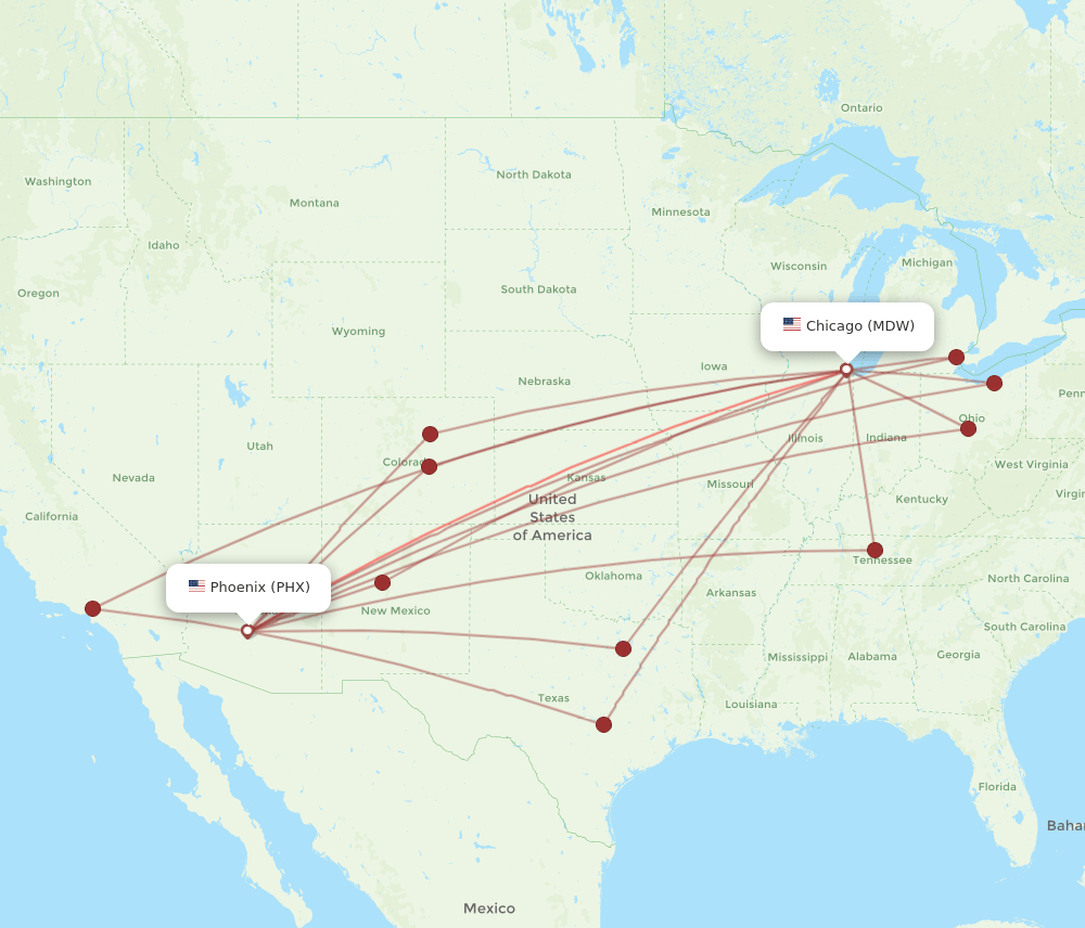 PHX-MDW flight routes