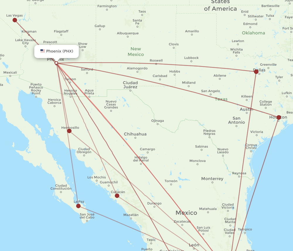 PHX-MEX flight routes