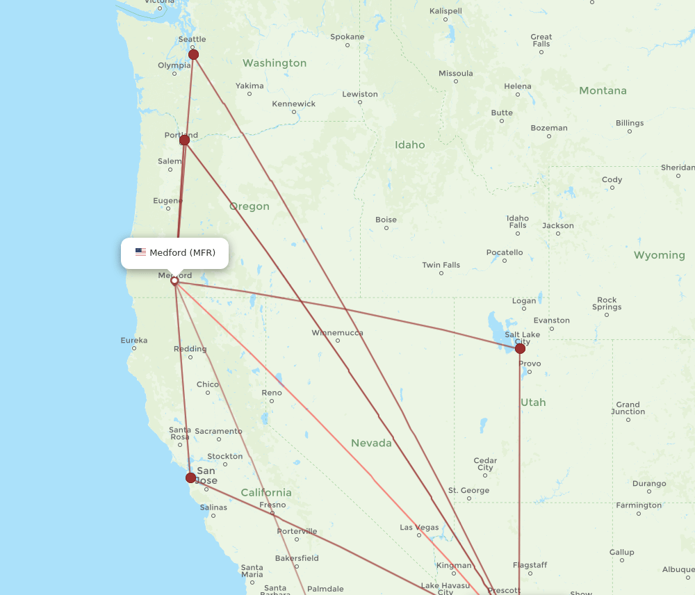 PHX to MFR flights and routes map