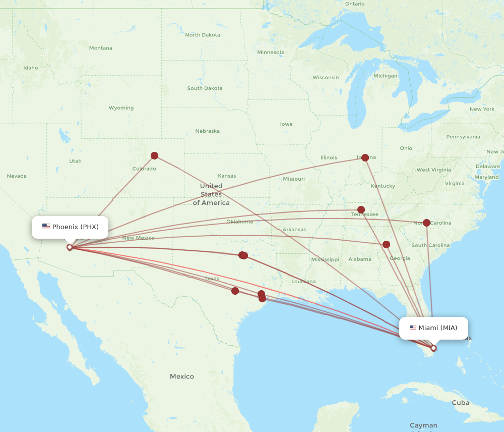 PHX-MIA flight routes