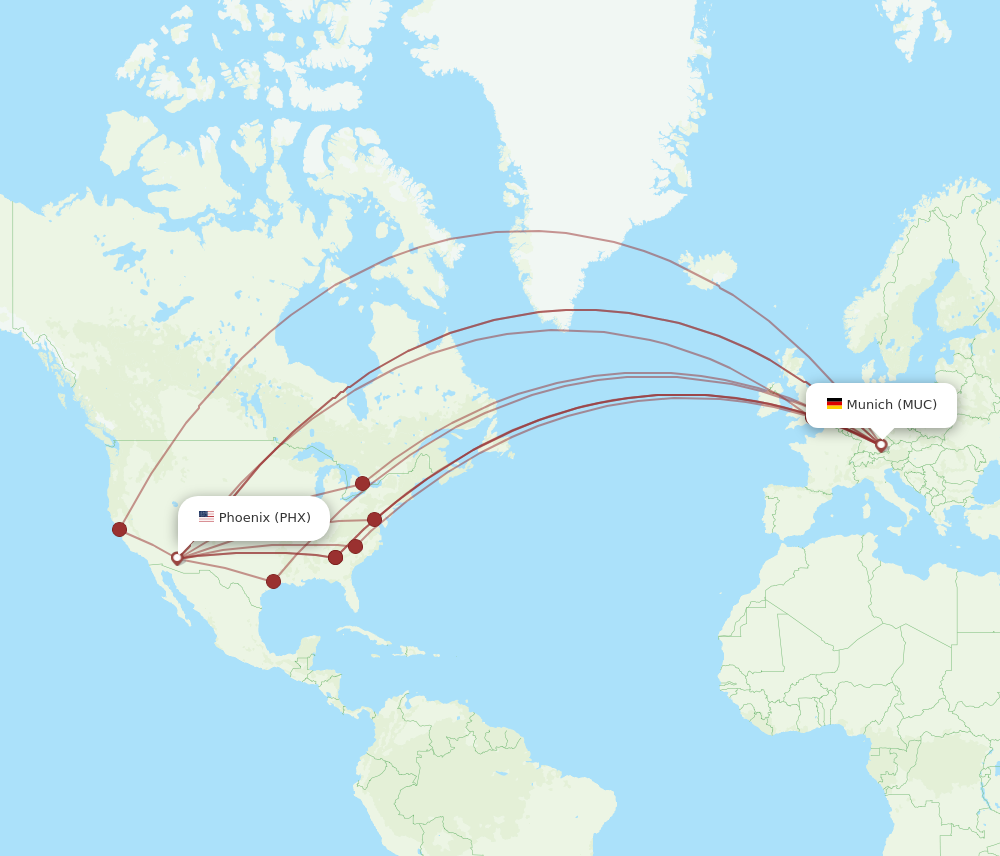 PHX to MUC flights and routes map