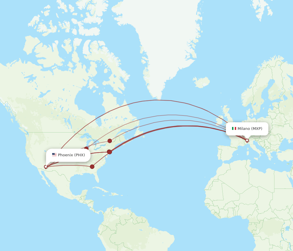 PHX-MXP flight routes