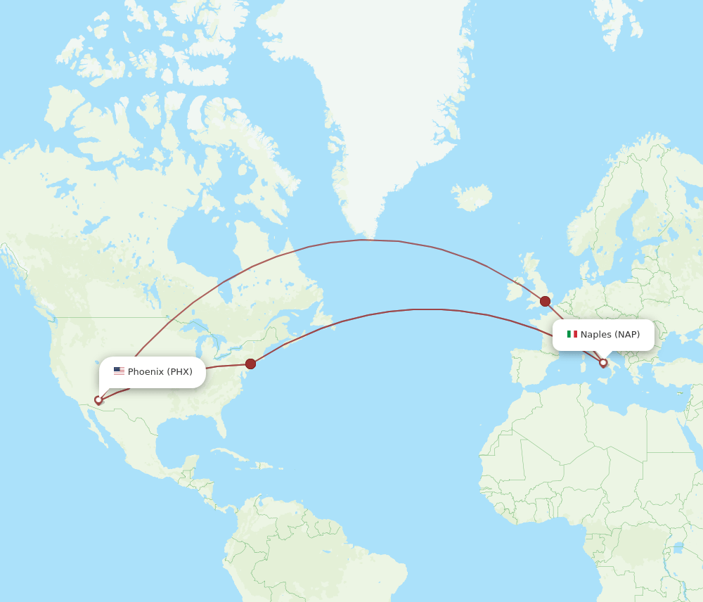 PHX to NAP flights and routes map