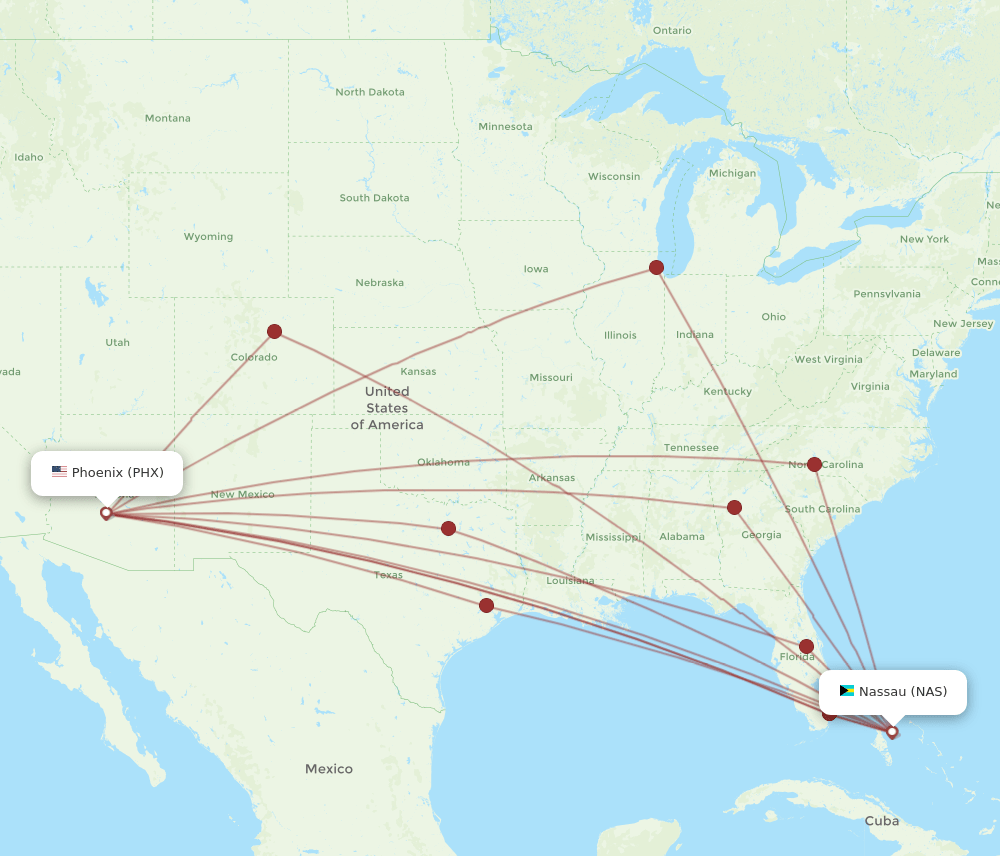 PHX-NAS flight routes