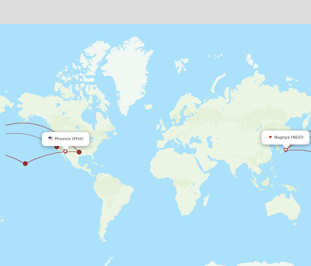 PHX to NGO flights and routes map