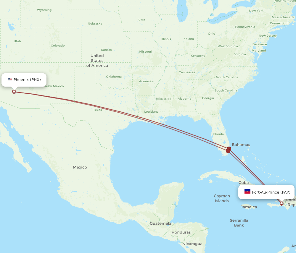 Phoenix - Port-au-Prince route map and flight paths