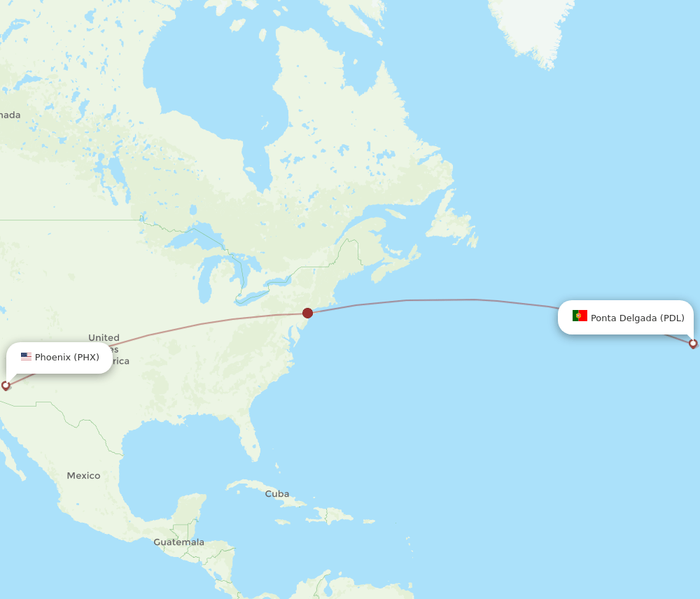 Ponta Delgada (Azores) - Phoenix route map and flight paths