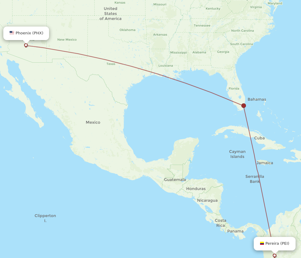 PHX to PEI flights and routes map