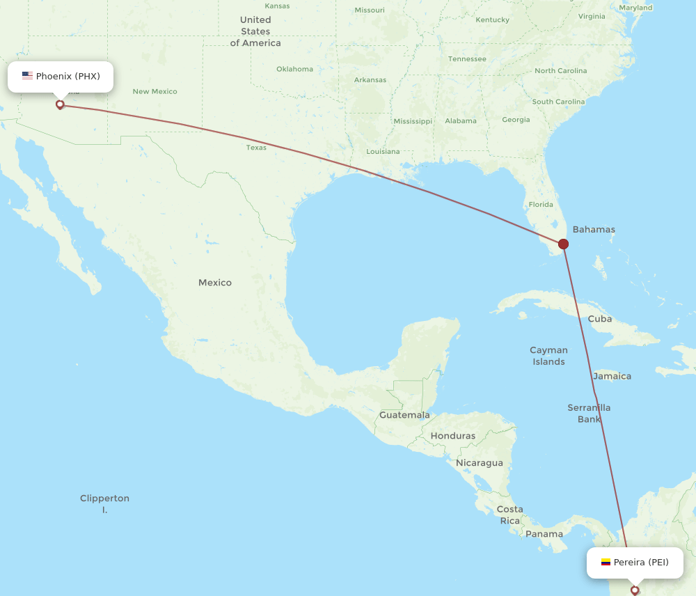 Phoenix - Pereira route map and flight paths