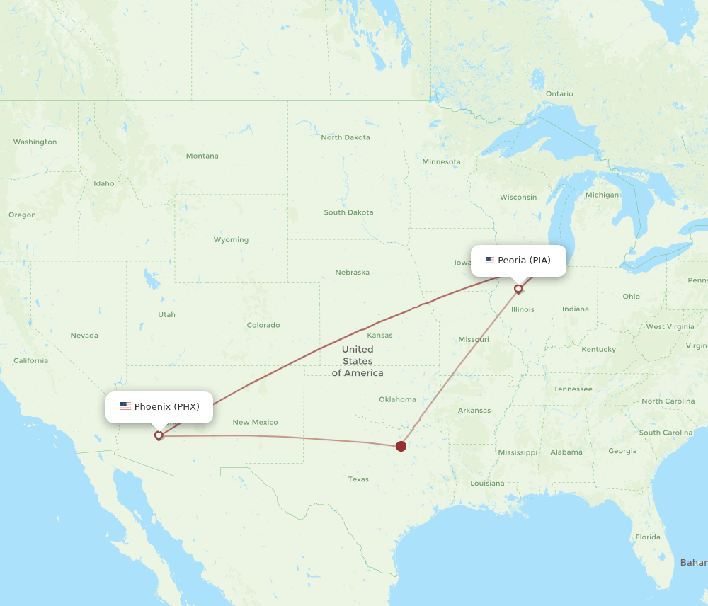 PHX to PIA flights and routes map