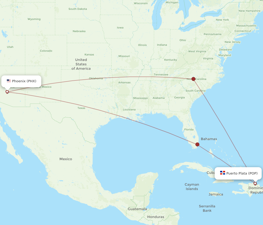 PHX to POP flights and routes map