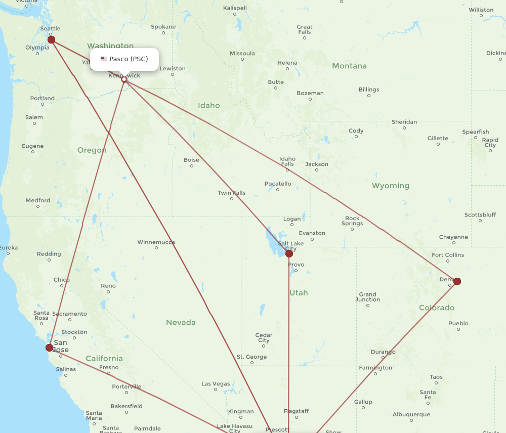 PHX to PSC flights and routes map