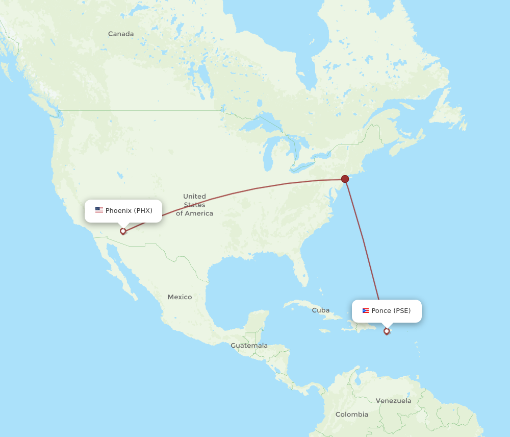 PHX to PSE flights and routes map