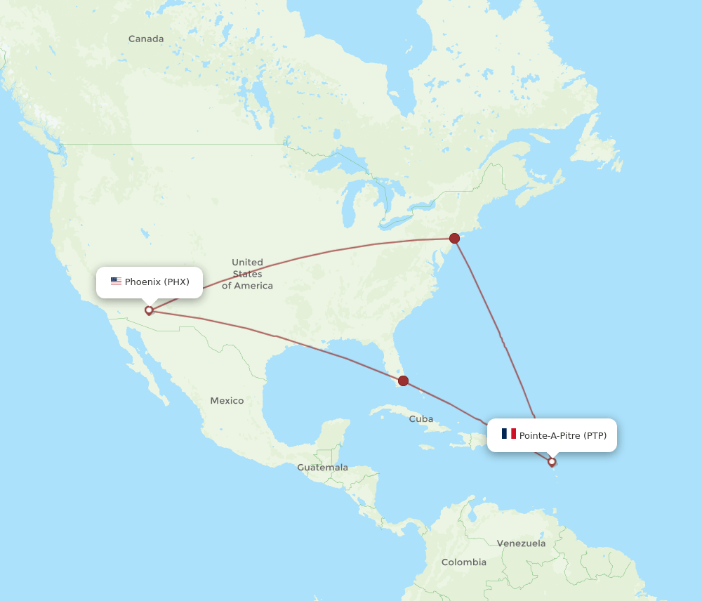 PHX-PTP flight routes