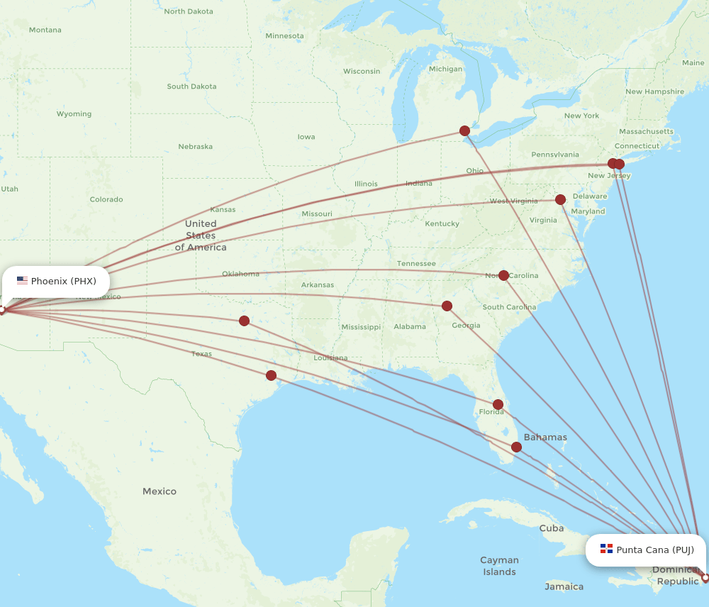 PHX-PUJ flight routes
