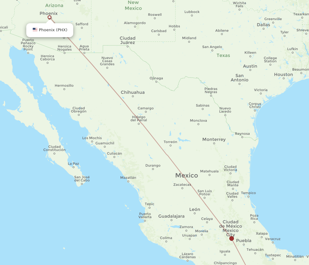 PHX to PXM flights and routes map