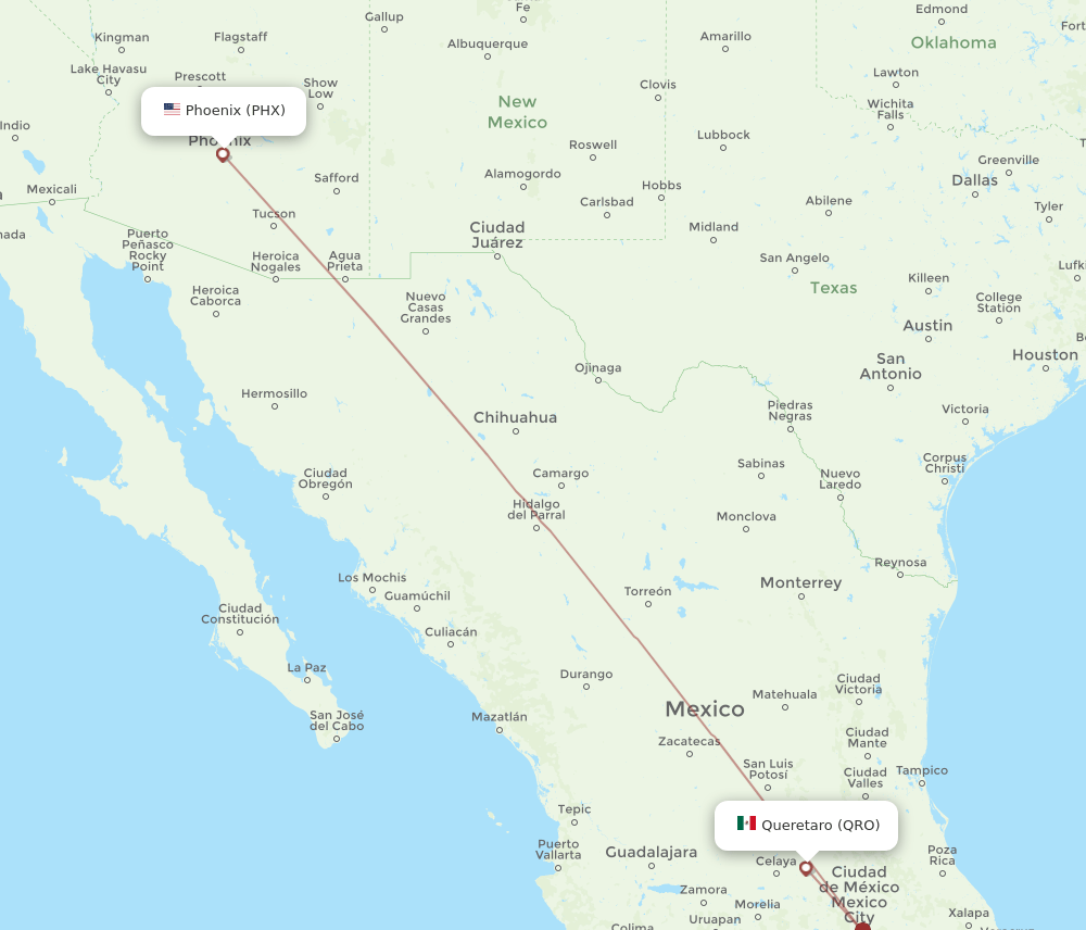PHX-QRO flight routes