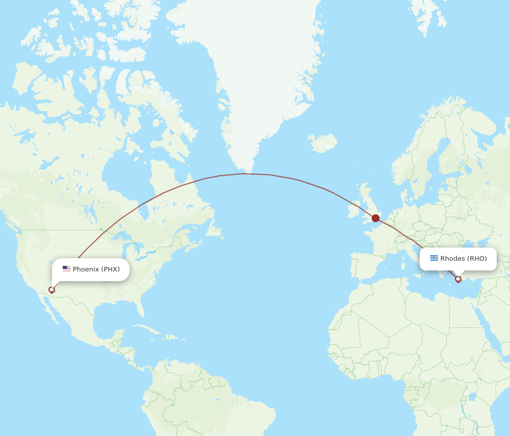 Phoenix - Rhodes route map and flight paths