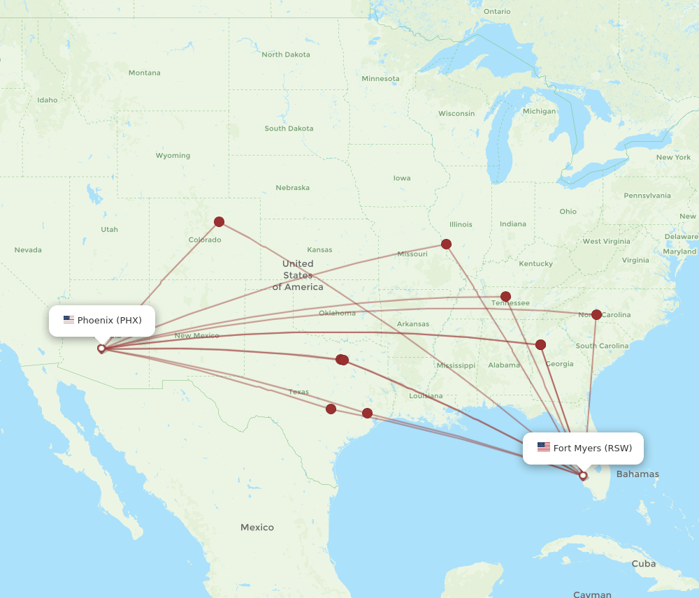 PHX-RSW flight routes