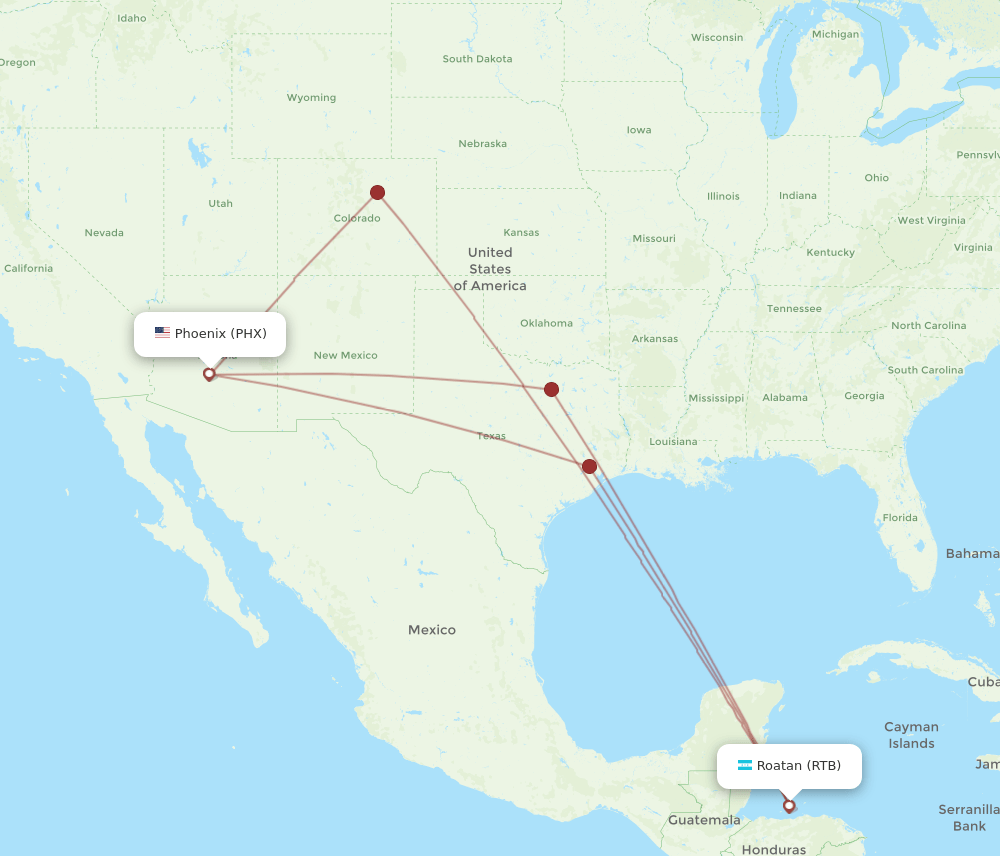 PHX to RTB flights and routes map