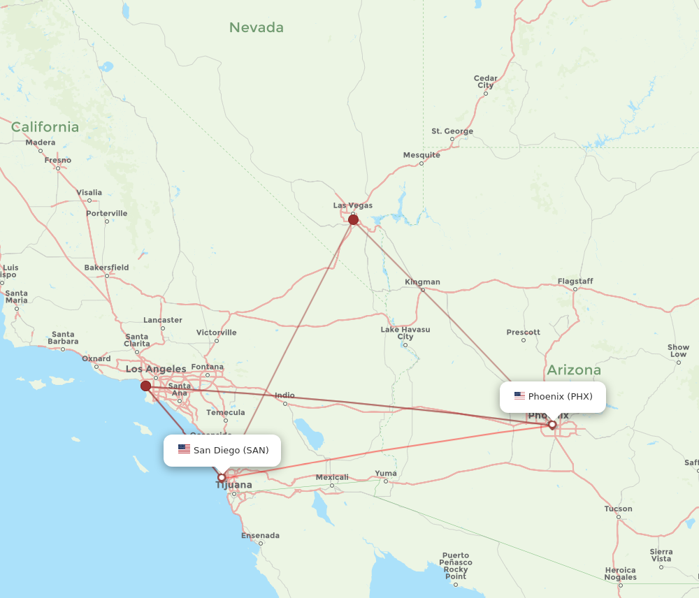 PHX to SAN flights and routes map
