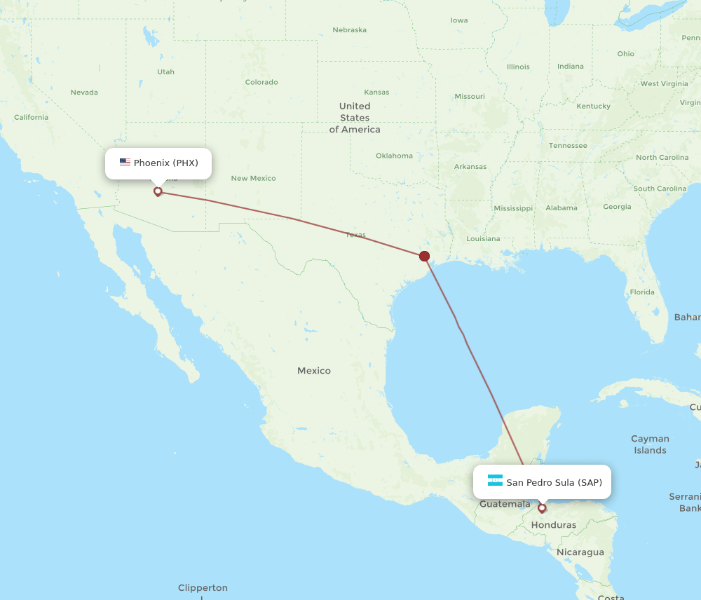 PHX to SAP flights and routes map