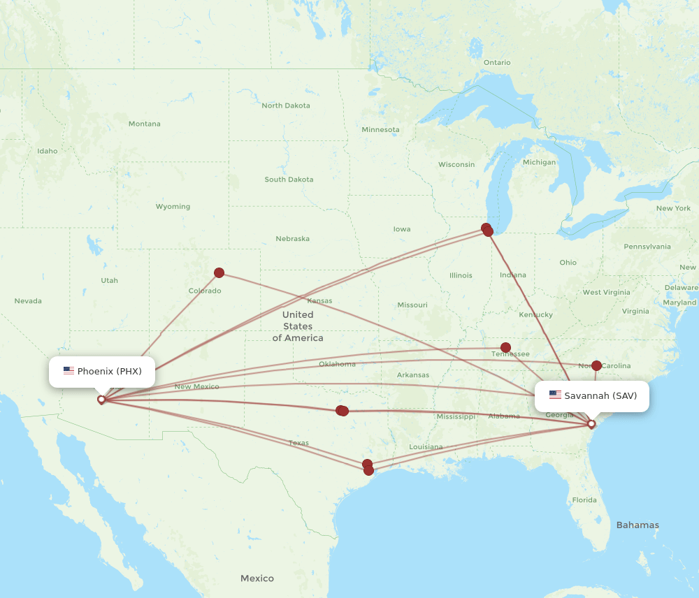 PHX-SAV flight routes