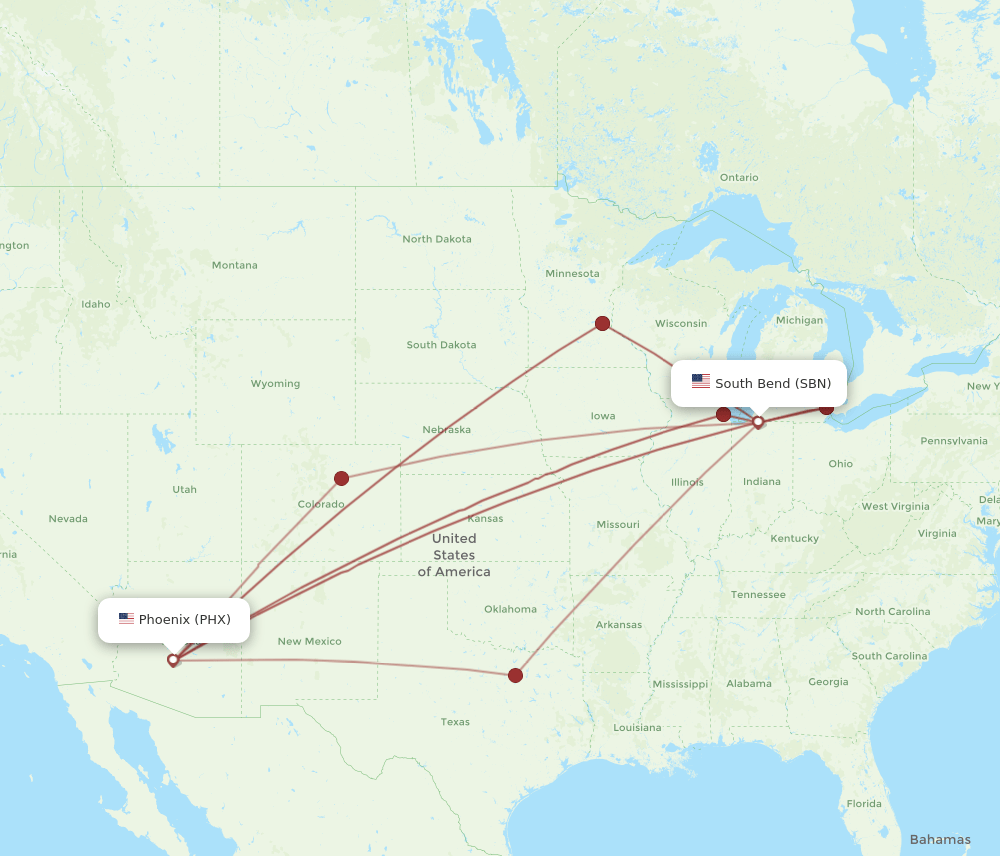 PHX-SBN flight routes