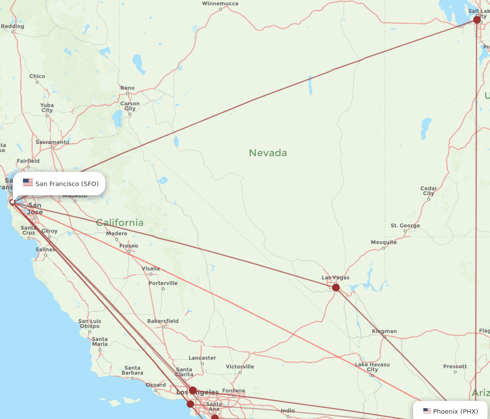 PHX-SFO flight routes