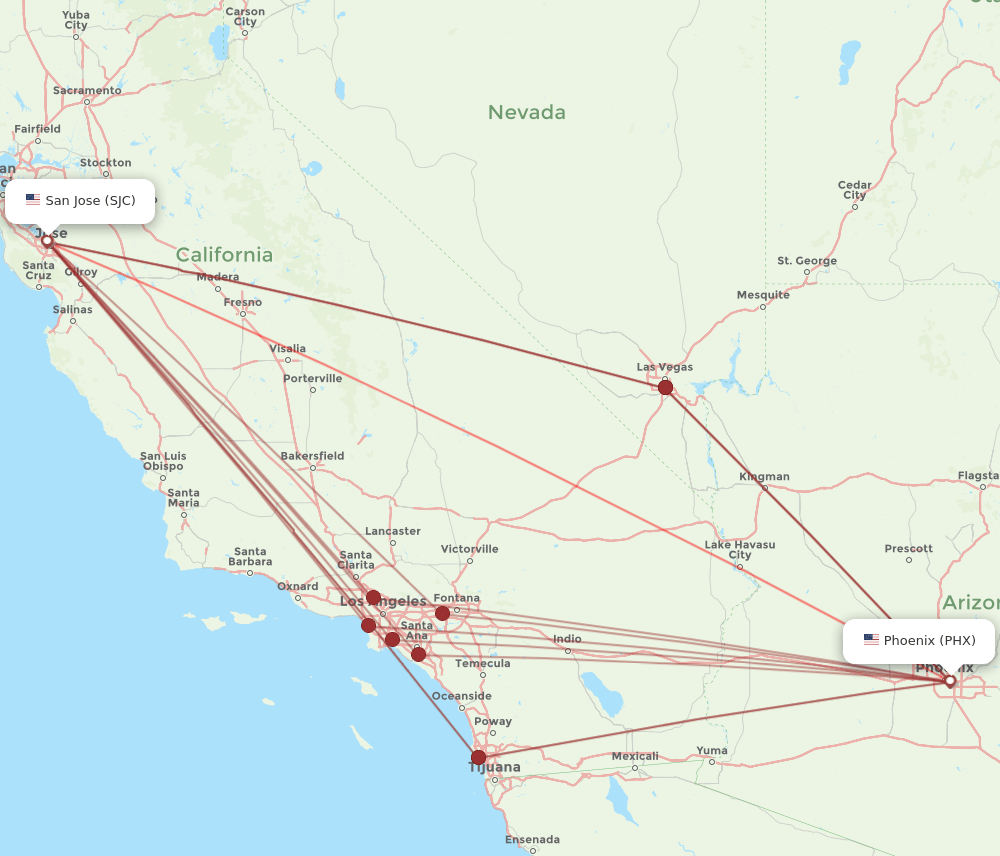 PHX-SJC flight routes