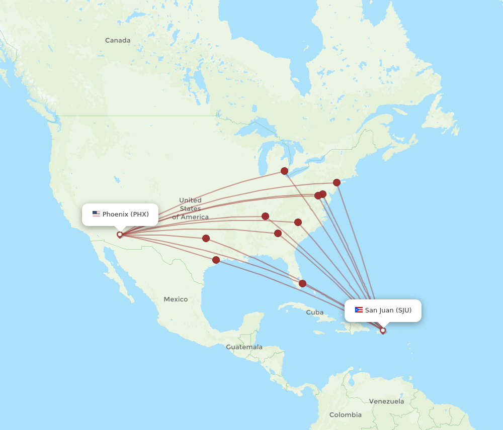 PHX to SJU flights and routes map
