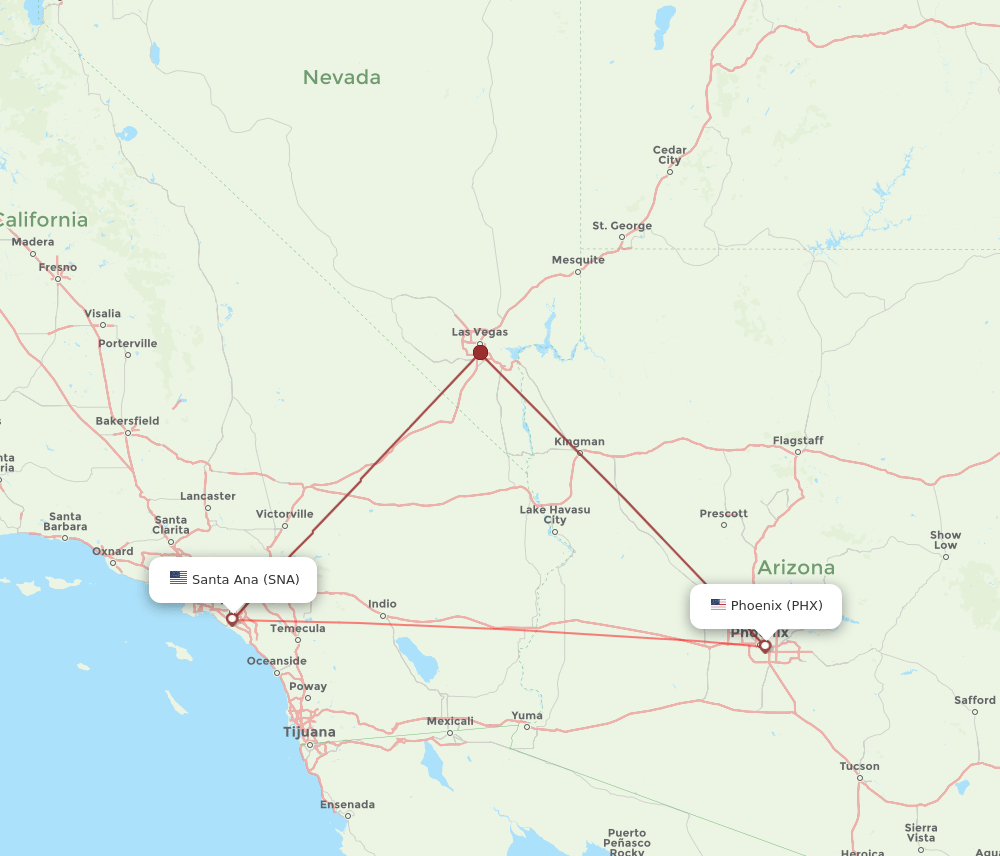 PHX-SNA flight routes