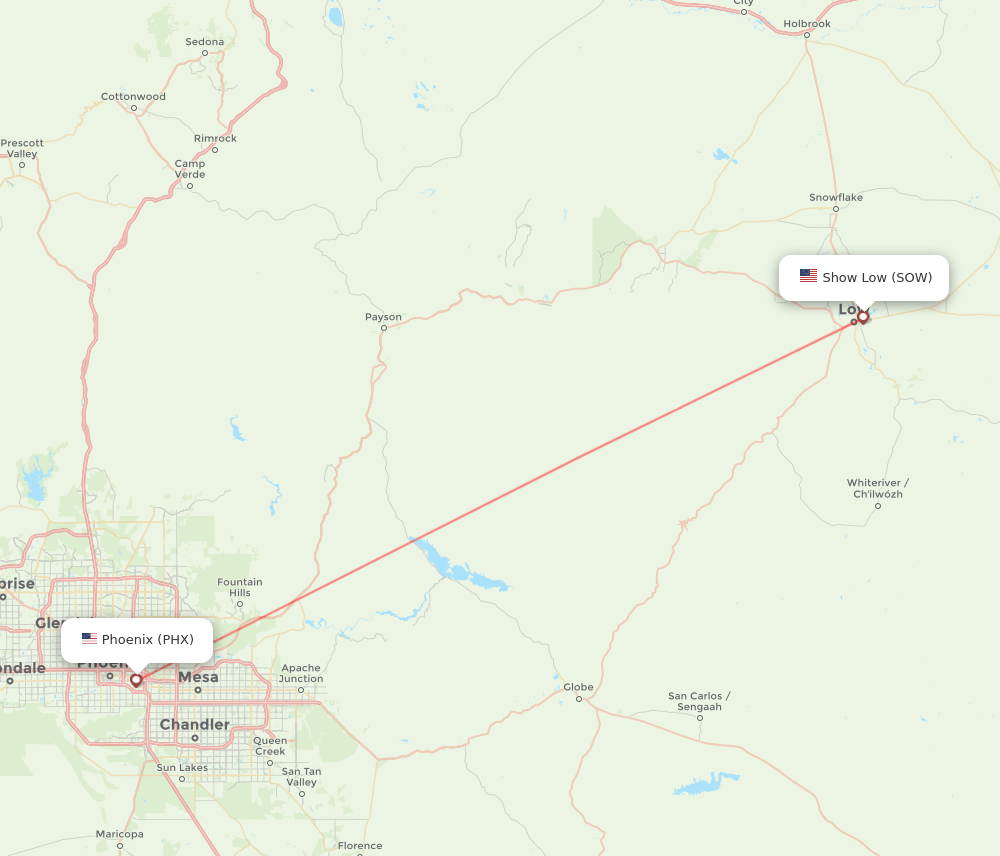 PHX to SOW flights and routes map