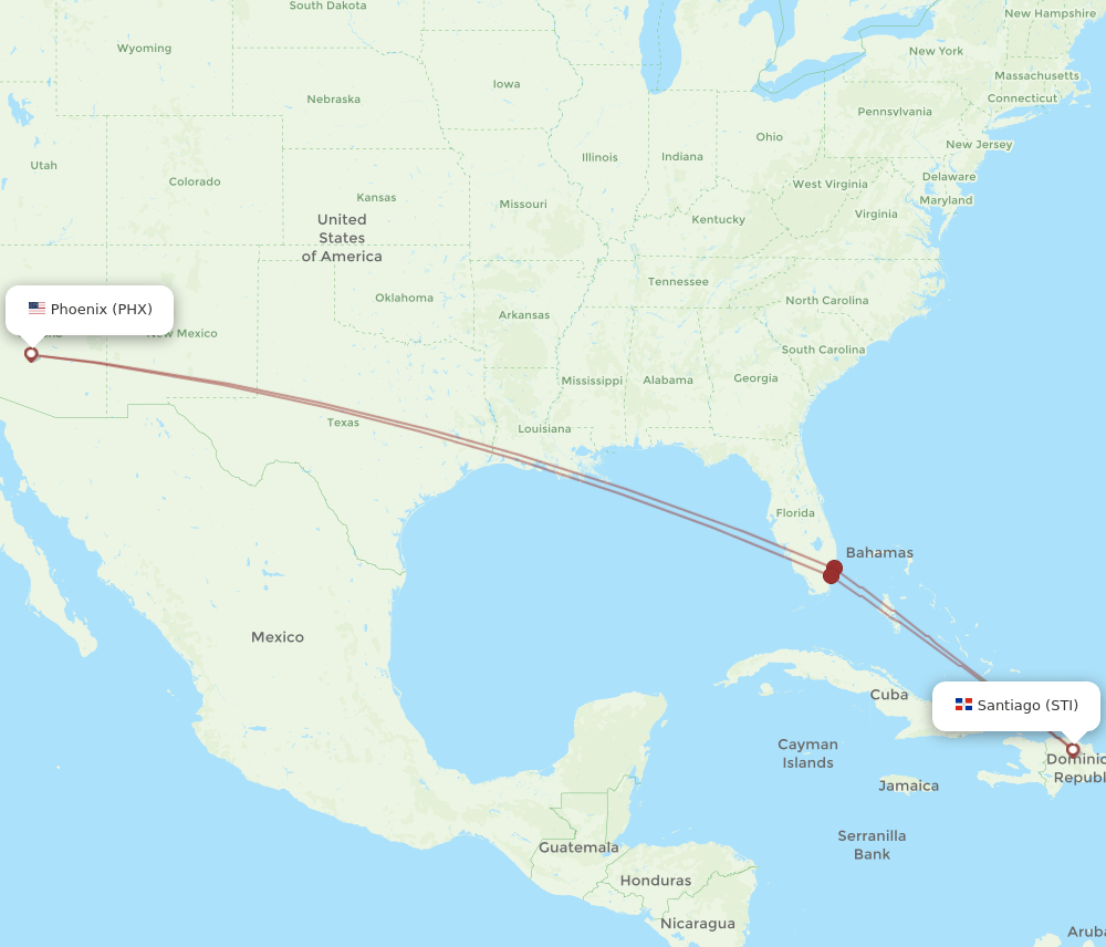 PHX to STI flights and routes map