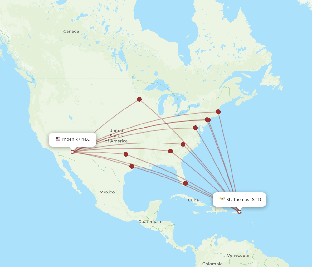PHX to STT flights and routes map