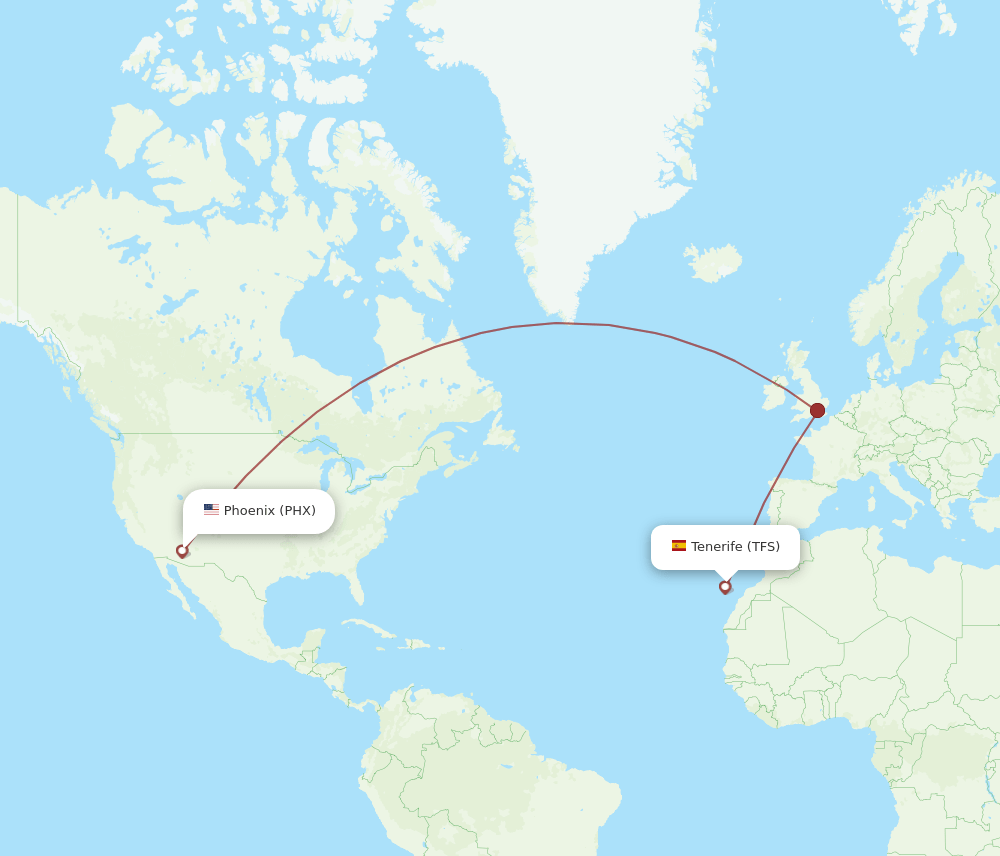 Phoenix - Tenerife route map and flight paths
