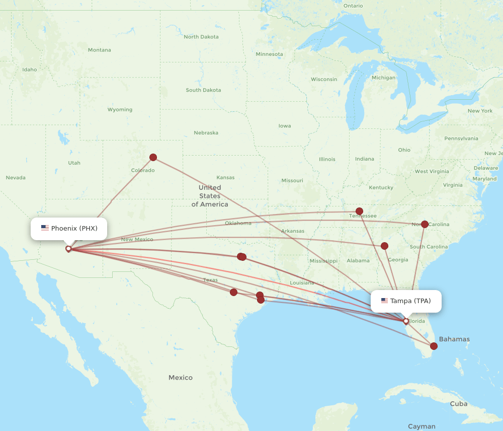 PHX-TPA flight routes