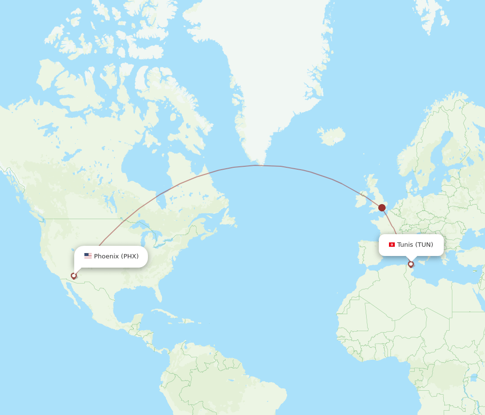 PHX-TUN flight routes