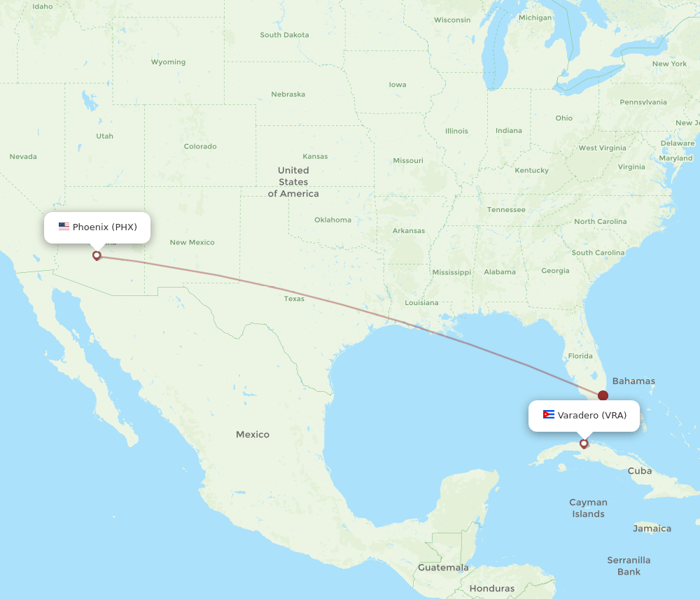PHX to VRA flights and routes map