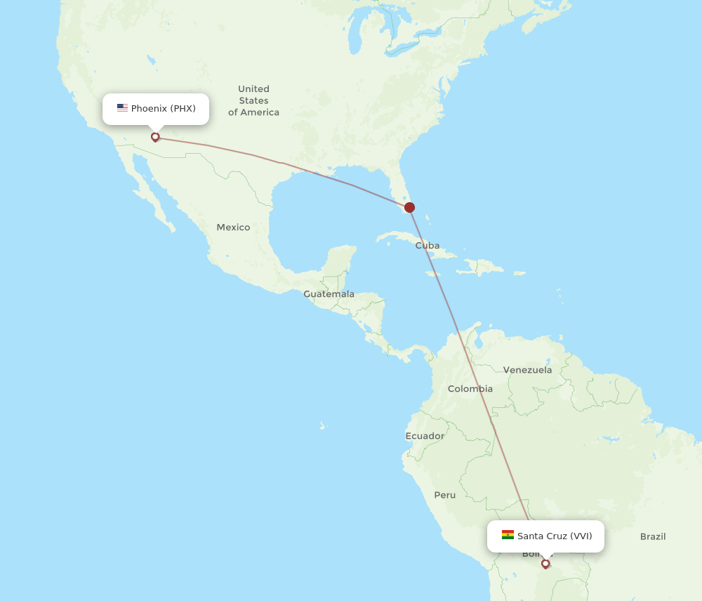 PHX to VVI flights and routes map